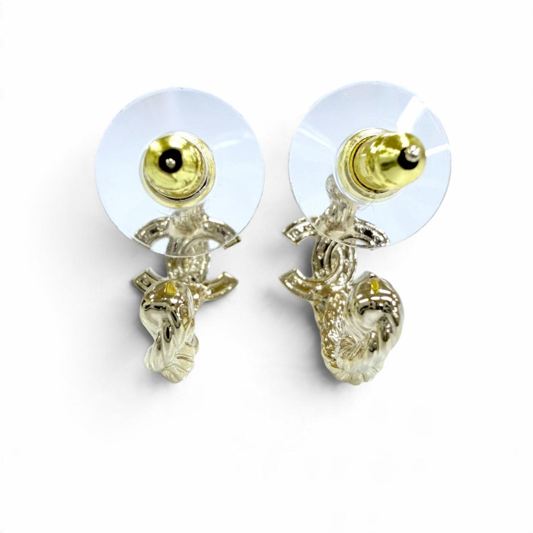 Excellent CHANEL Pierce COCO Mark Rhinestone Accessories gold Women A26P ABH177