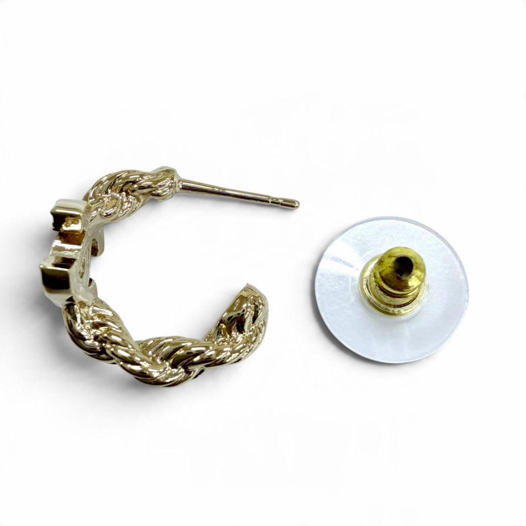 Excellent CHANEL Pierce COCO Mark Rhinestone Accessories gold Women A26P ABH177