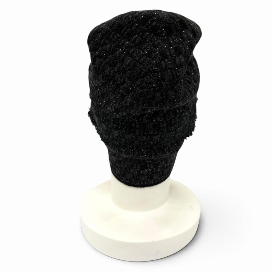 Excellent CHANEL Knit cap COCO Mark with lame black cashmere Women