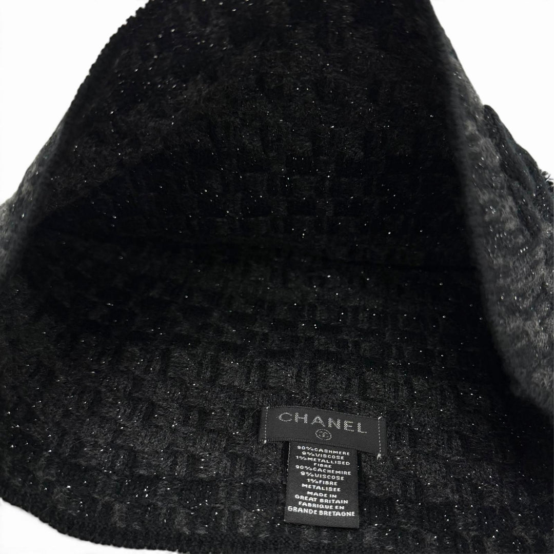 Excellent CHANEL Knit cap COCO Mark with lame black cashmere Women