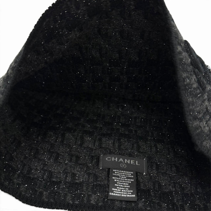 Excellent CHANEL Knit cap COCO Mark with lame black cashmere Women