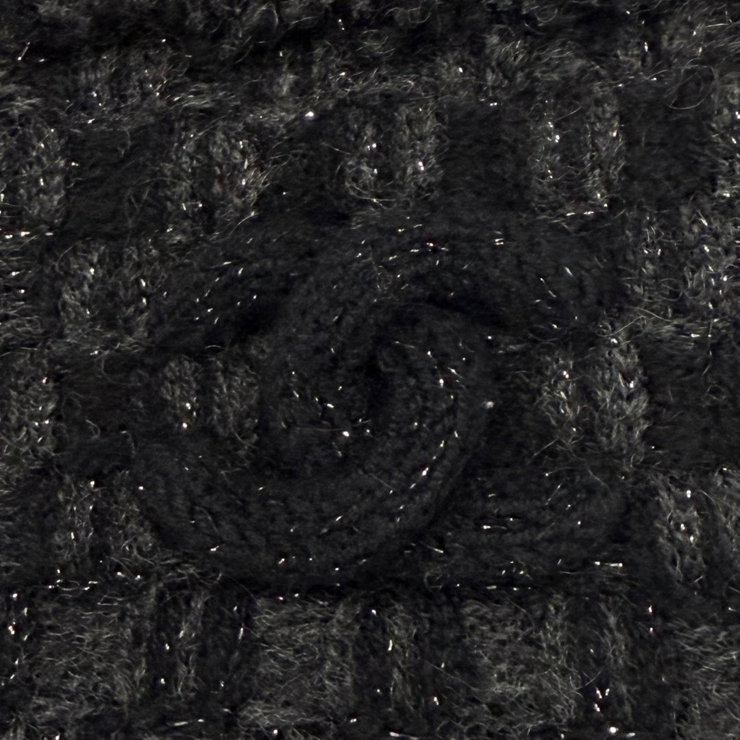 Excellent CHANEL Knit cap COCO Mark with lame black cashmere Women