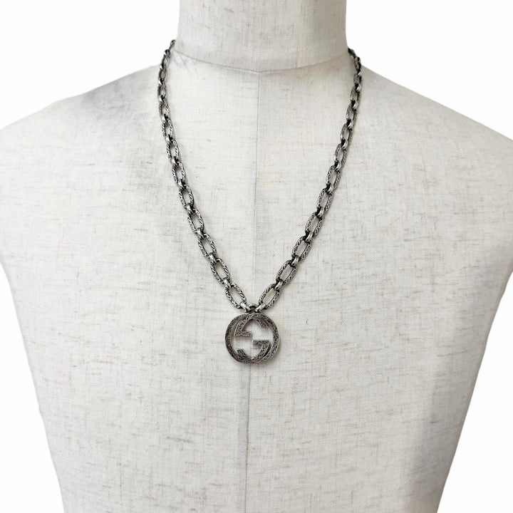 Great GUCCI Necklace Interlocking G Arabesque Silver AG925 mens 524890