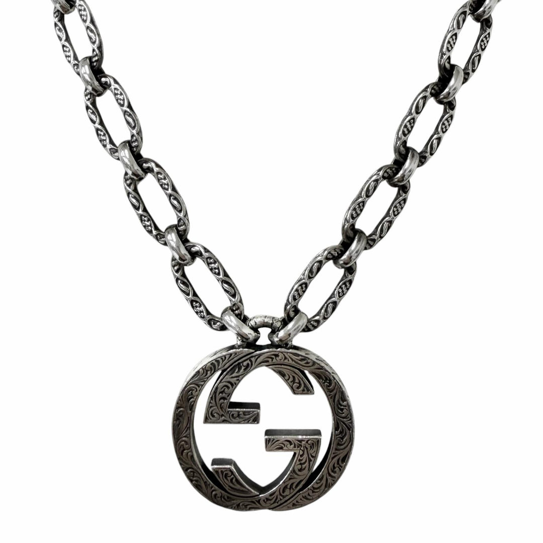 Great GUCCI Necklace Interlocking G Arabesque Silver AG925 mens 524890