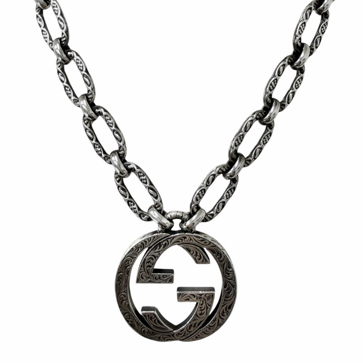 Great GUCCI Necklace Interlocking G Arabesque Silver AG925 mens 524890