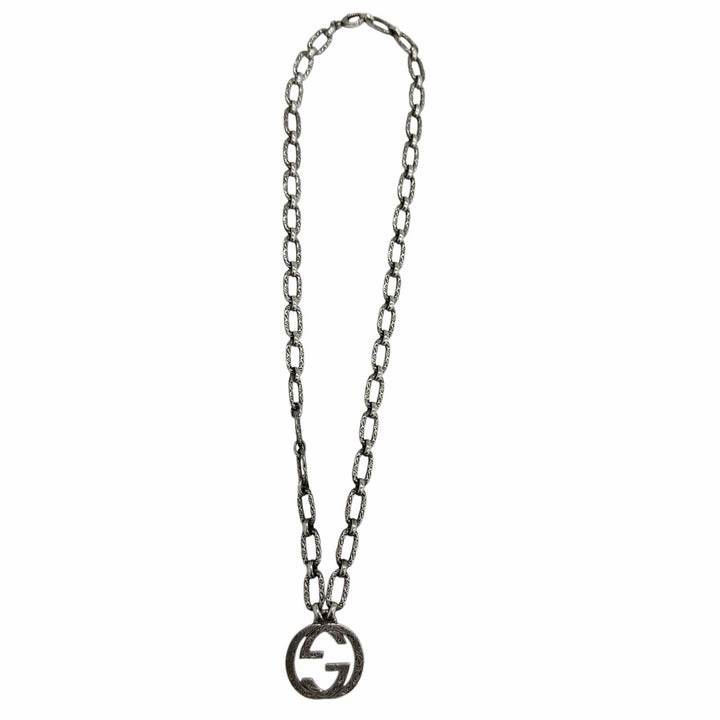Great GUCCI Necklace Interlocking G Arabesque Silver AG925 mens 524890