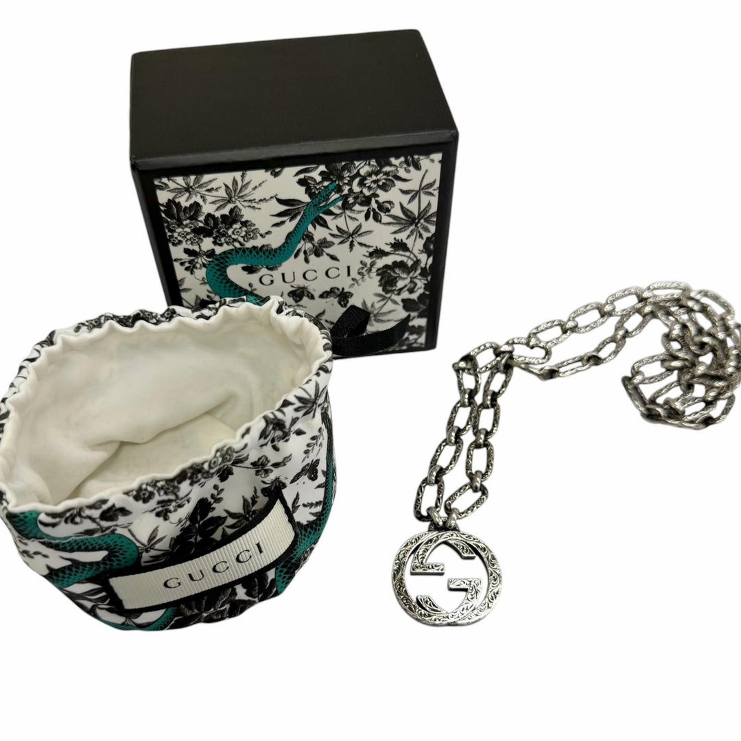 Great GUCCI Necklace Interlocking G Arabesque Silver AG925 mens 524890