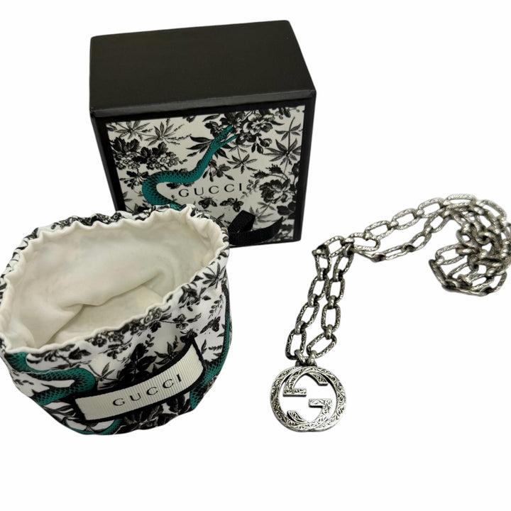 Great GUCCI Necklace Interlocking G Arabesque Silver AG925 mens 524890
