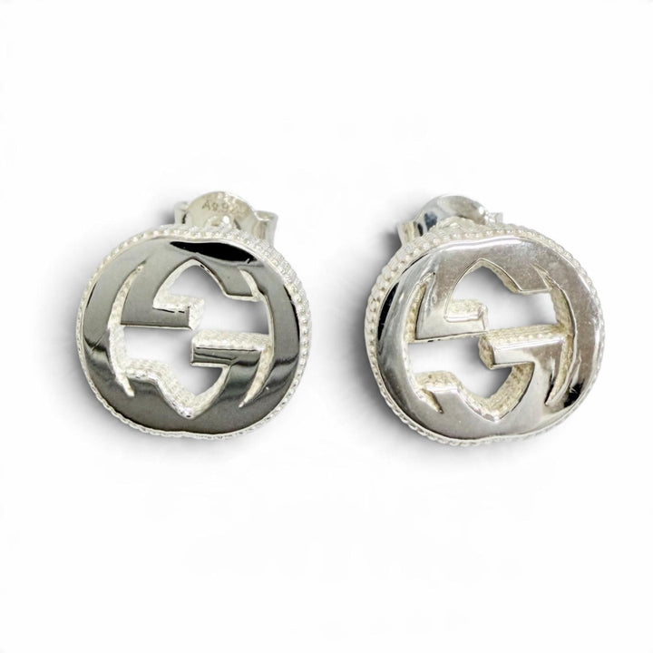 Great GUCCI Pierce Interlocking G Stud Earrings (Pair) Silver AG925 Women 479227