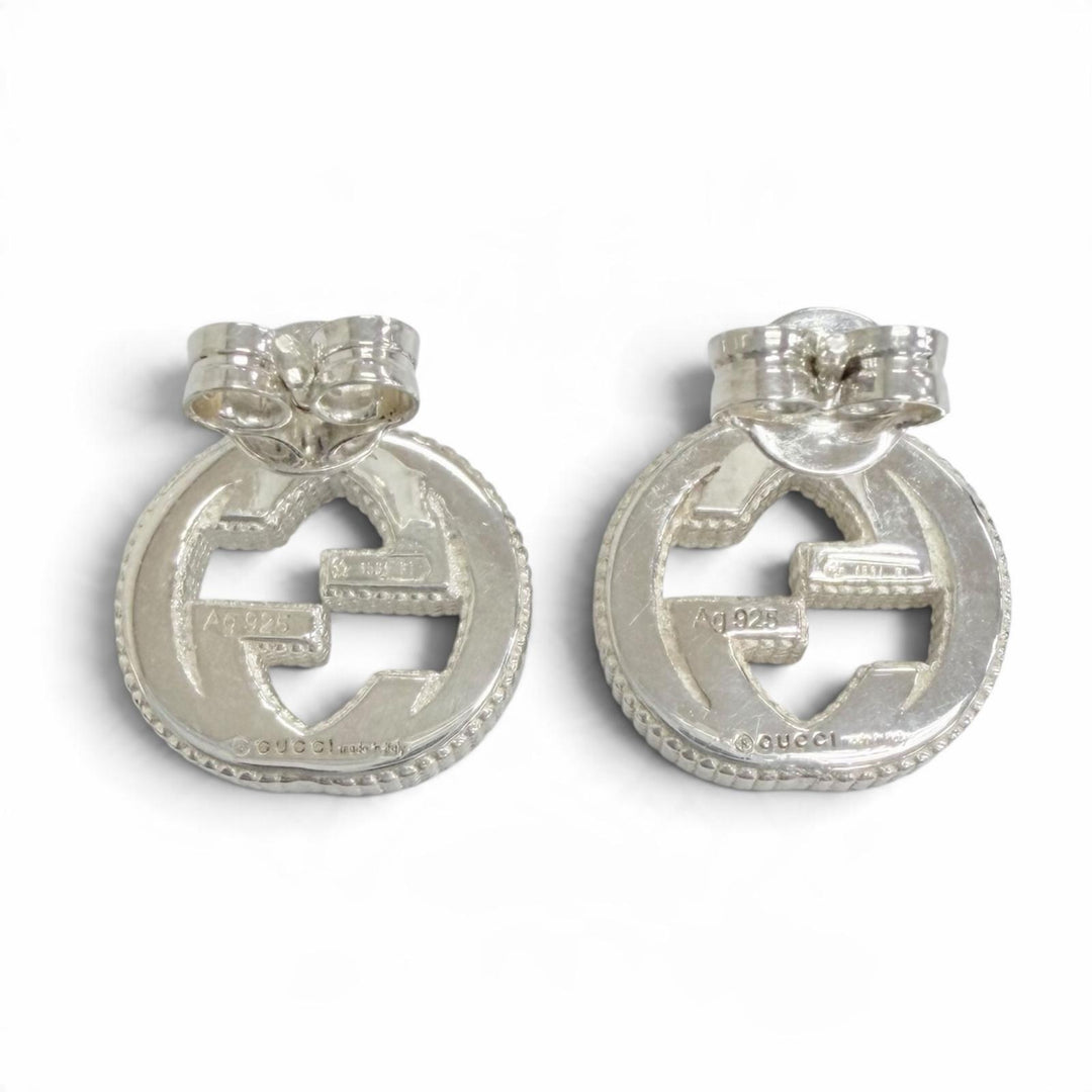 Great GUCCI Pierce Interlocking G Stud Earrings (Pair) Silver AG925 Women 479227