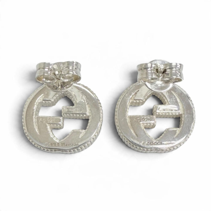 Great GUCCI Pierce Interlocking G Stud Earrings (Pair) Silver AG925 Women 479227