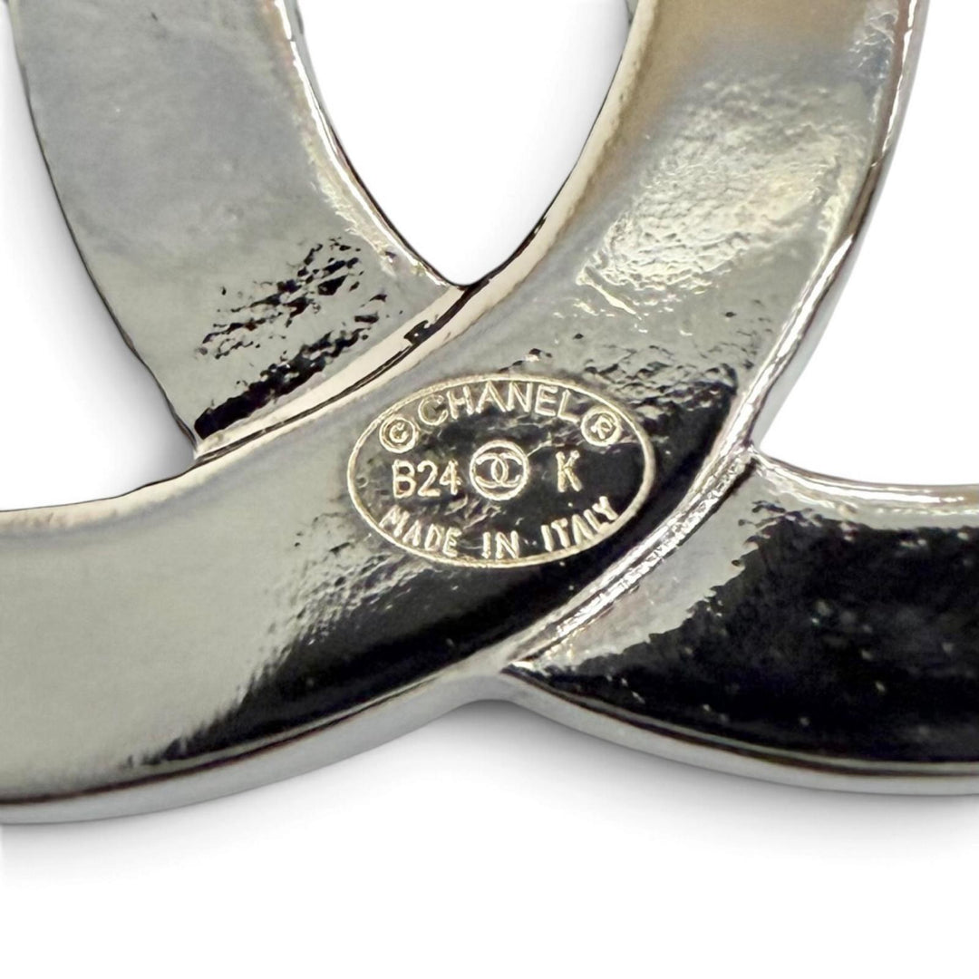 Excellent CHANEL Pierce COCO Mark rhinestone Gunmetal Women B24K