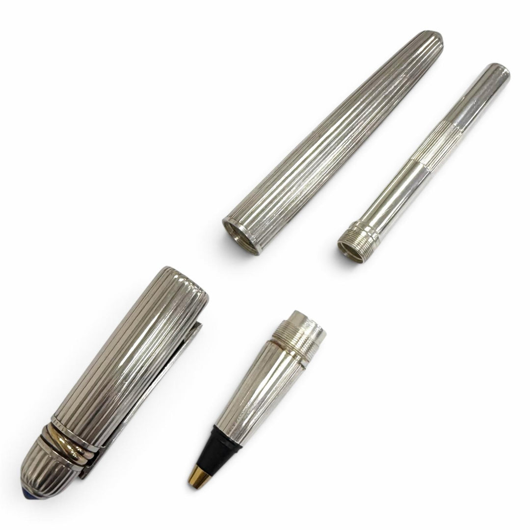 Great Cartier Ballpoint pen Pasha de Cartier Trinity Silver Blue Gemstone