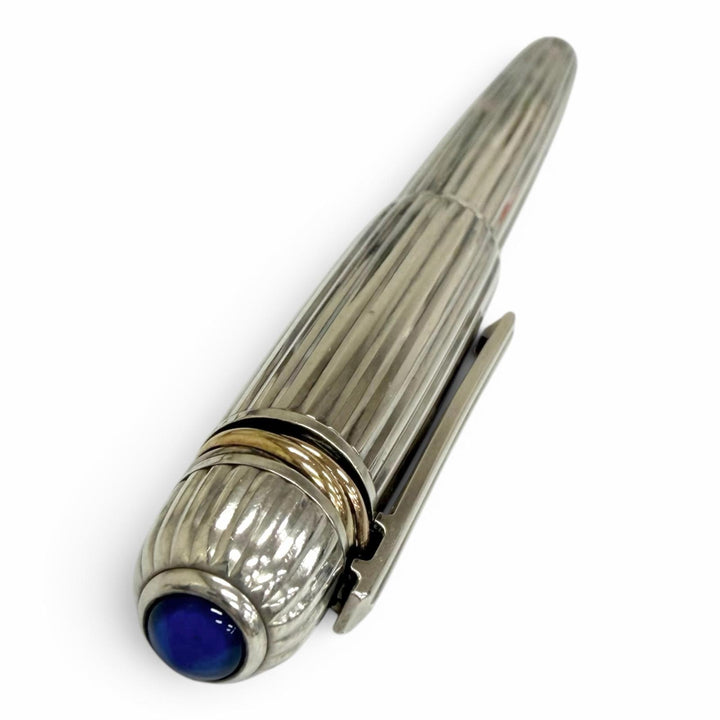 Great Cartier Ballpoint pen Pasha de Cartier Trinity Silver Blue Gemstone
