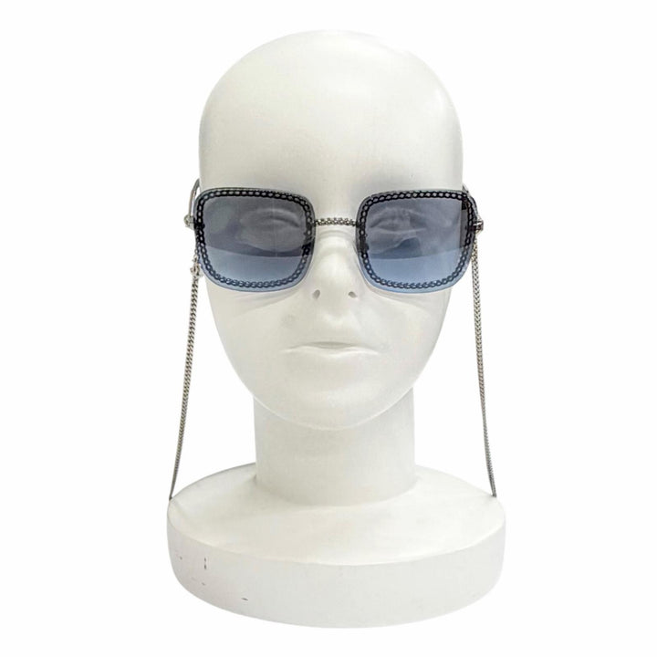 Great CHANEL sunglasses COCO Mark with Glass Chain Navy Women 4244