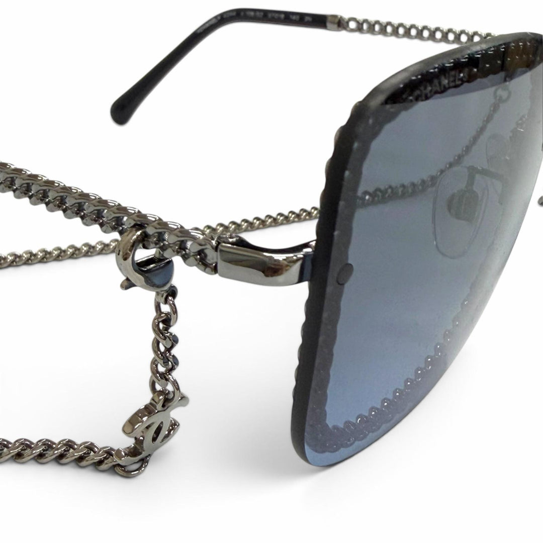 Great CHANEL sunglasses COCO Mark with Glass Chain Navy Women 4244