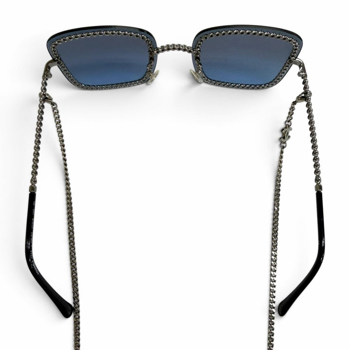 Great CHANEL sunglasses COCO Mark with Glass Chain Navy Women 4244