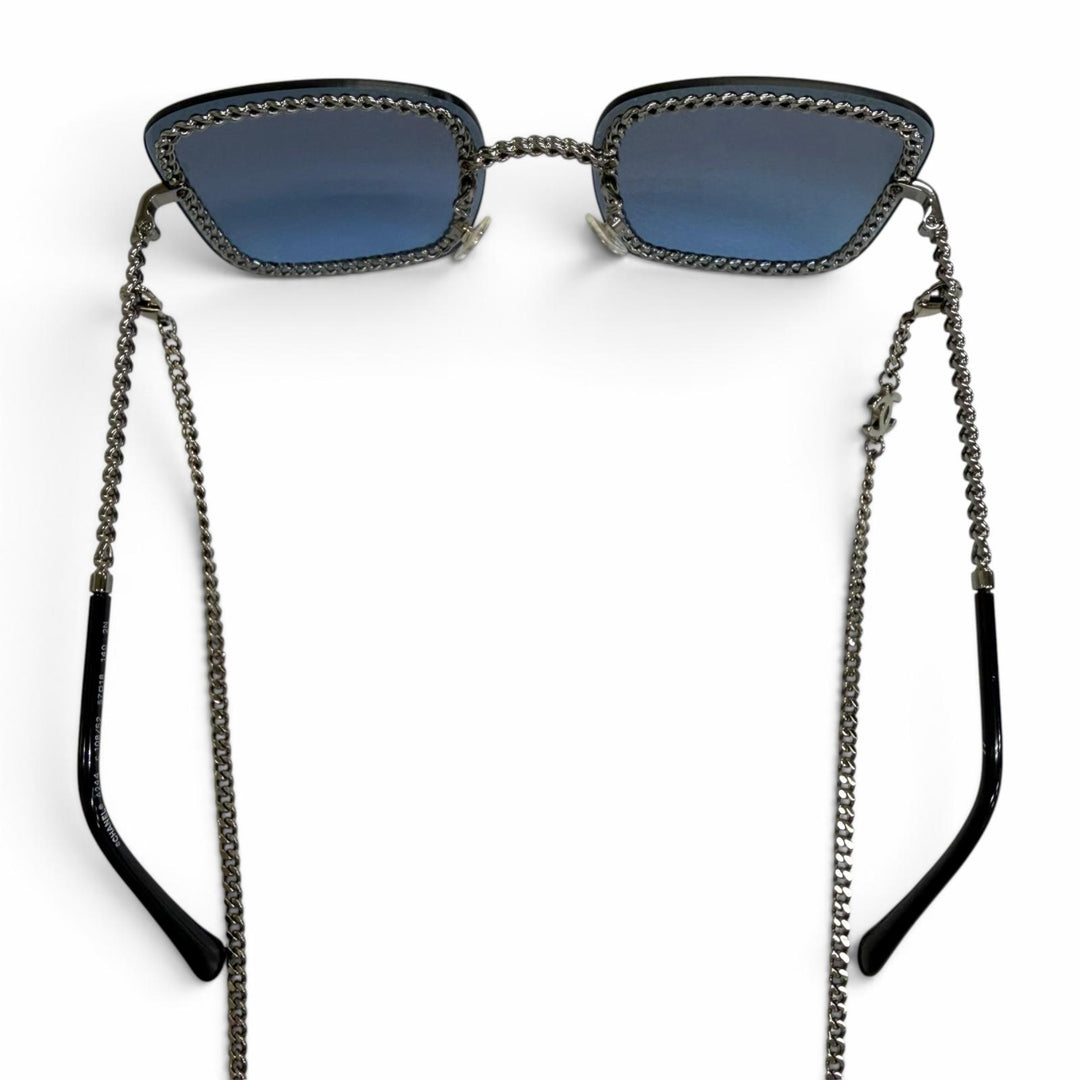 Great CHANEL sunglasses COCO Mark with Glass Chain Navy Women 4244
