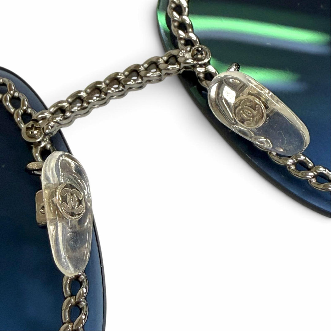 Great CHANEL sunglasses COCO Mark with Glass Chain Navy Women 4244