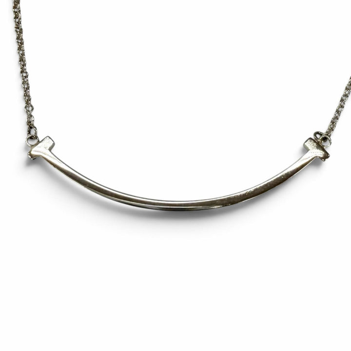 Great TIFFANY&Co. Necklace Smile Pendant Small T Smile Silver AG925 Women