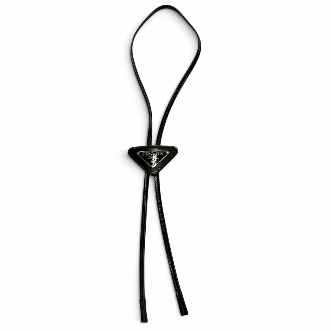 Great PRADA Necklace Triangle plate, triangular plate, bolo tie Patent leather