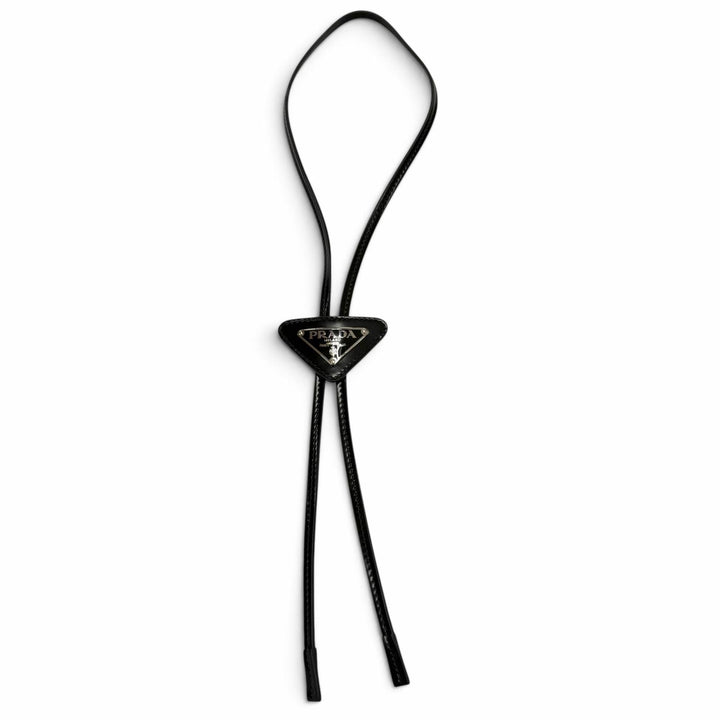 Great PRADA Necklace Triangle plate, triangular plate, bolo tie Patent leather