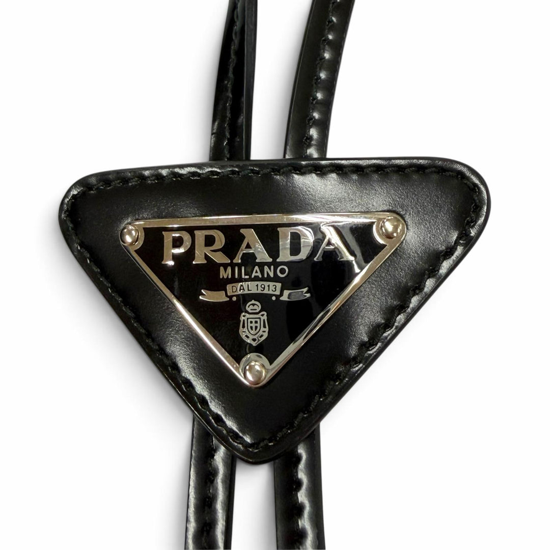 Great PRADA Necklace Triangle plate, triangular plate, bolo tie Patent leather