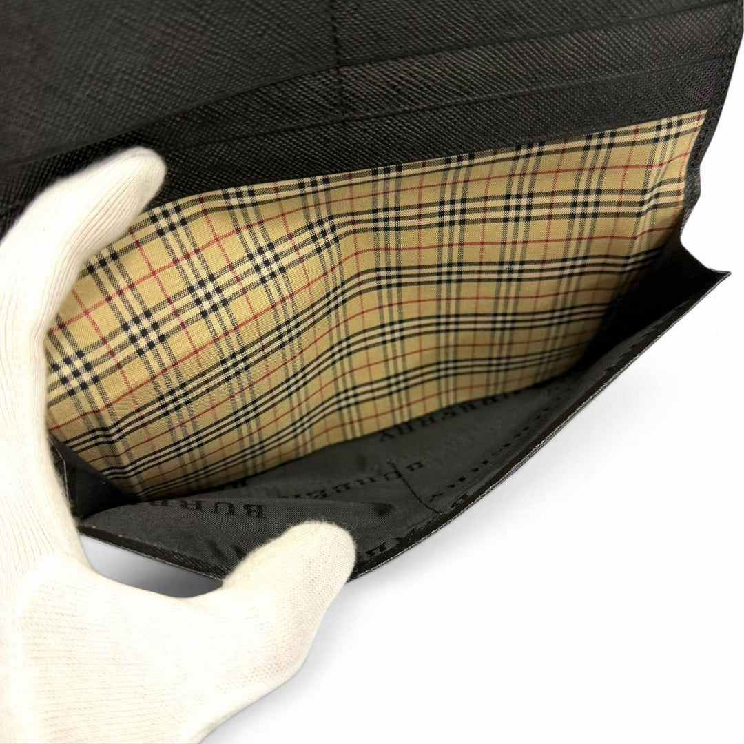 Great BURBERRY Purse Logo-embossed Nova Check Bifold Wallet black leather mens