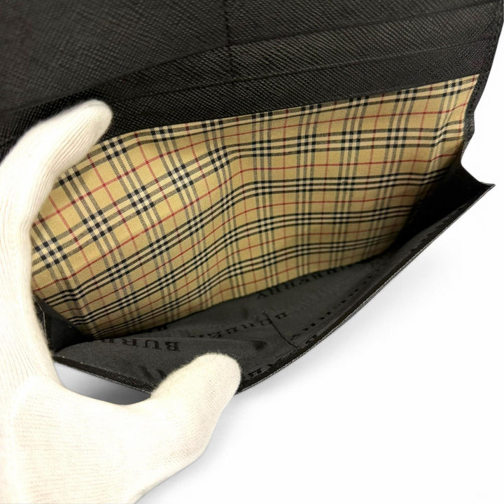 Great BURBERRY Purse Logo-embossed Nova Check Bifold Wallet black leather mens
