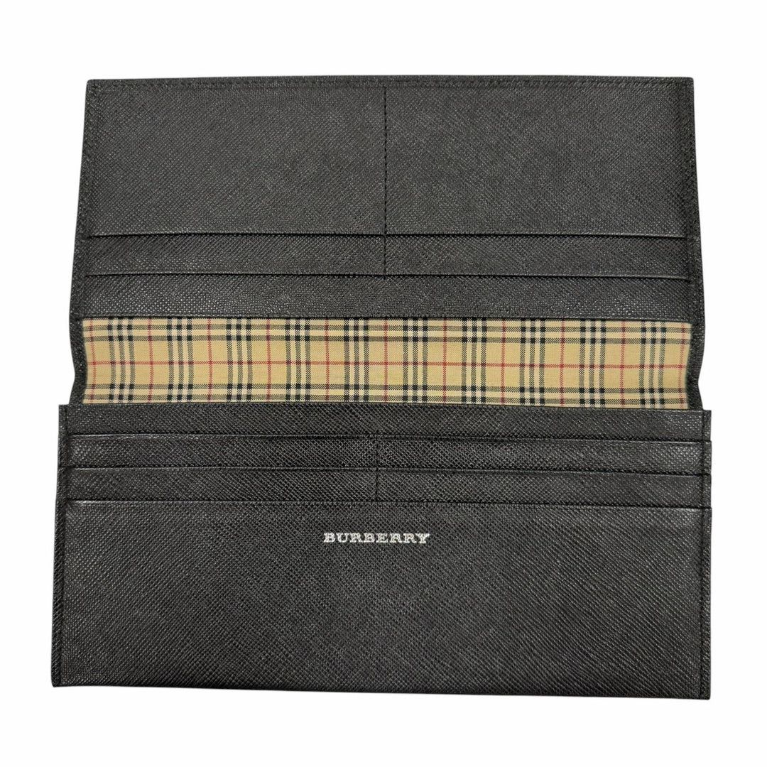 Great BURBERRY Purse Logo-embossed Nova Check Bifold Wallet black leather mens
