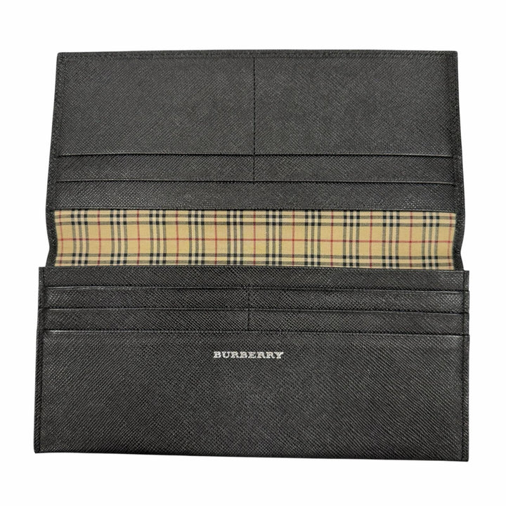 Great BURBERRY Purse Logo-embossed Nova Check Bifold Wallet black leather mens