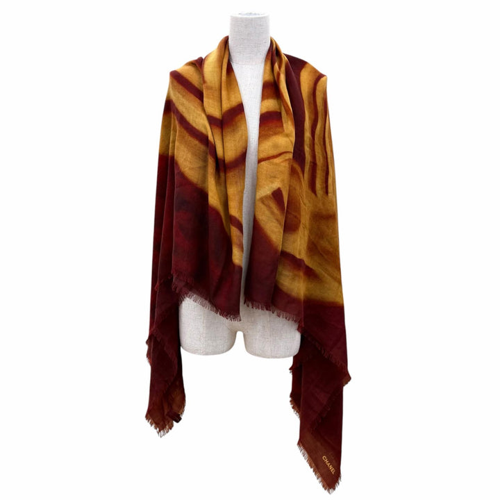 Excellent CHANEL scarf 136 x 72.4"" Logo Horse Pattern Large Bordeaux cashmere
