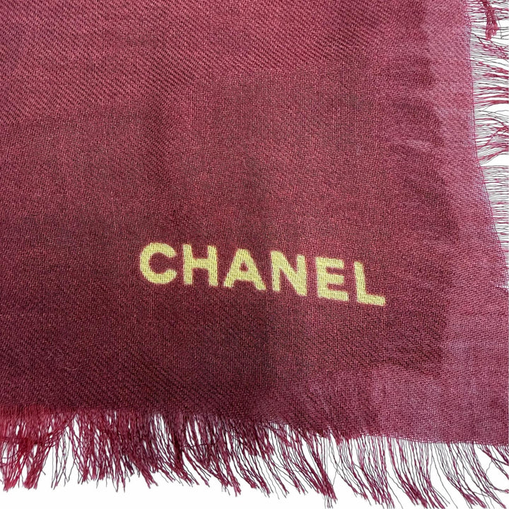Excellent CHANEL scarf 136 x 72.4"" Logo Horse Pattern Large Bordeaux cashmere