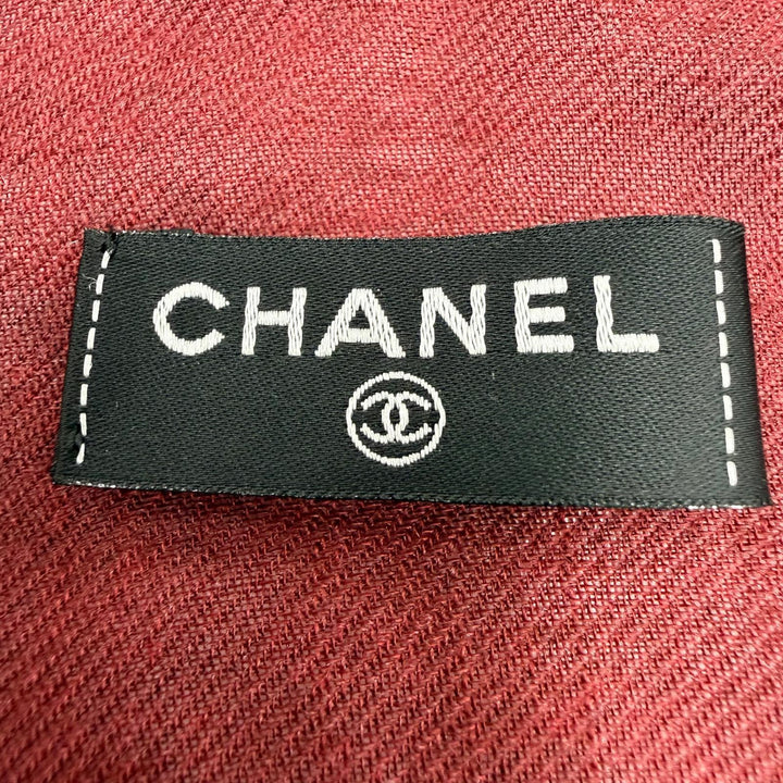 Excellent CHANEL scarf 136 x 72.4"" Logo Horse Pattern Large Bordeaux cashmere