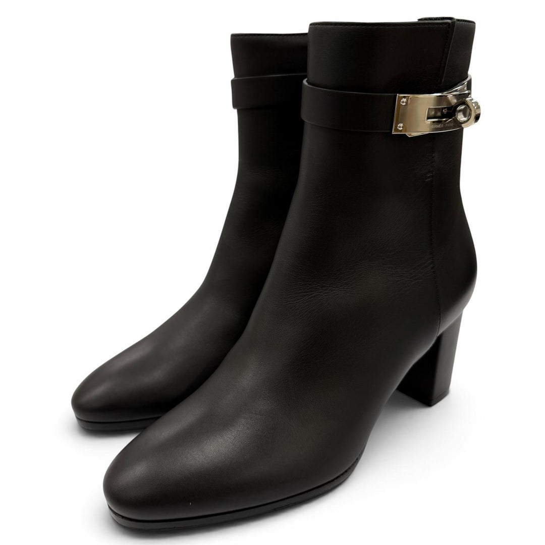 Pristine HERMES short boots Saint Germain Kelly Buckle Leather black 35