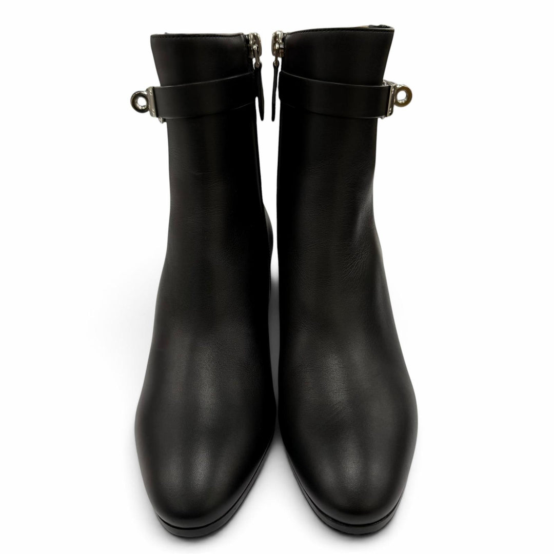 Pristine HERMES short boots Saint Germain Kelly Buckle Leather black 35