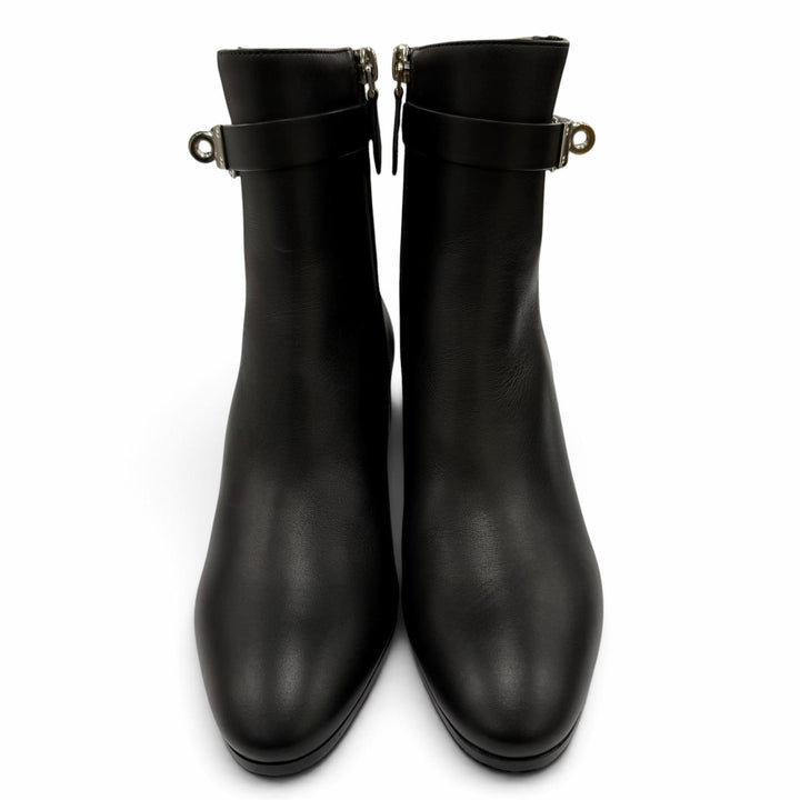 Pristine HERMES short boots Saint Germain Kelly Buckle Leather black 35