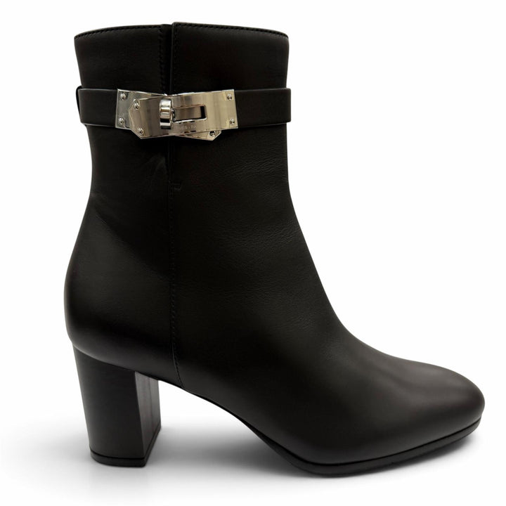 Pristine HERMES short boots Saint Germain Kelly Buckle Leather black 35