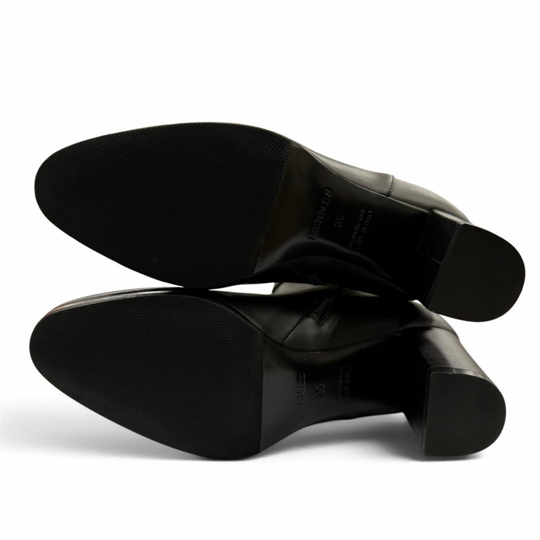 Pristine HERMES short boots Saint Germain Kelly Buckle Leather black 35