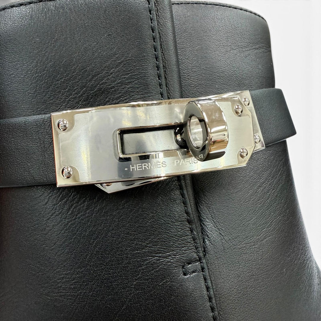 Pristine HERMES short boots Saint Germain Kelly Buckle Leather black 35