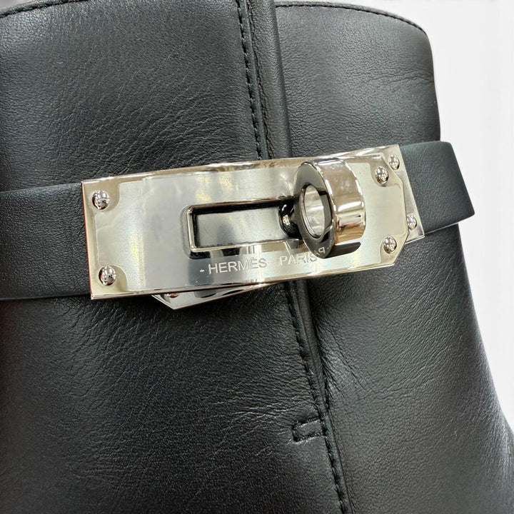 Pristine HERMES short boots Saint Germain Kelly Buckle Leather black 35