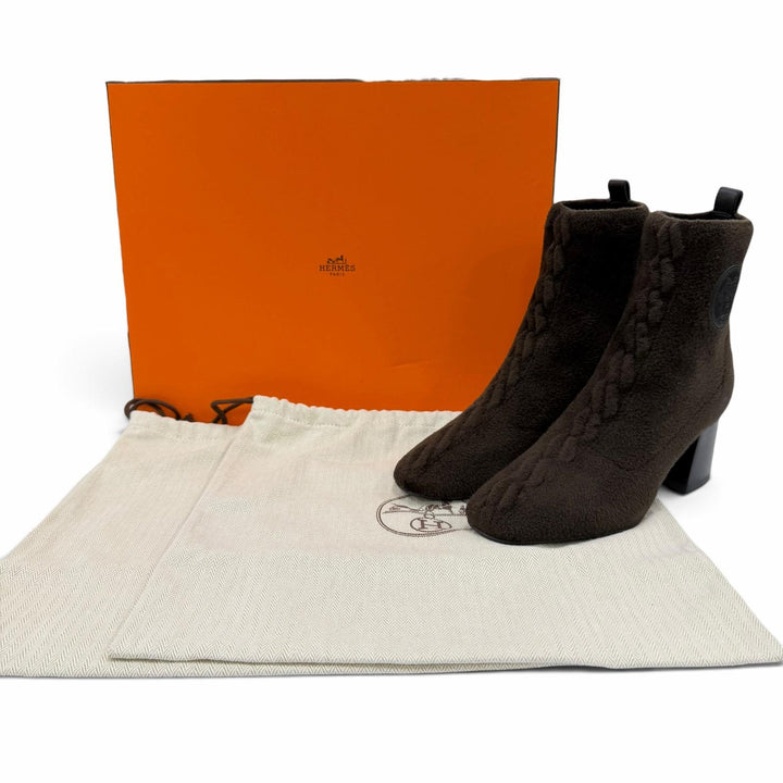 Pristine HERMES short boots Volver Bookplate Dark brown leather Women 35