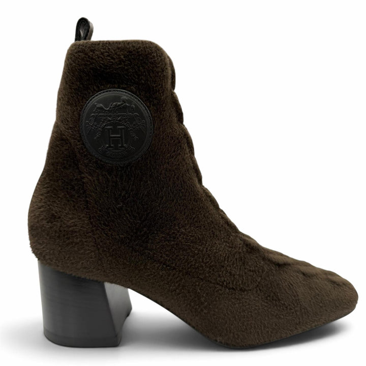 Pristine HERMES short boots Volver Bookplate Dark brown leather Women 35
