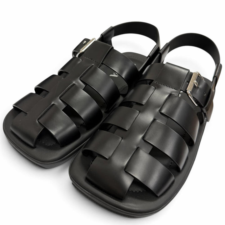 Pristine PRADA Sandals Backstrap Gurkha black Brushed leather mens 8 2X3093