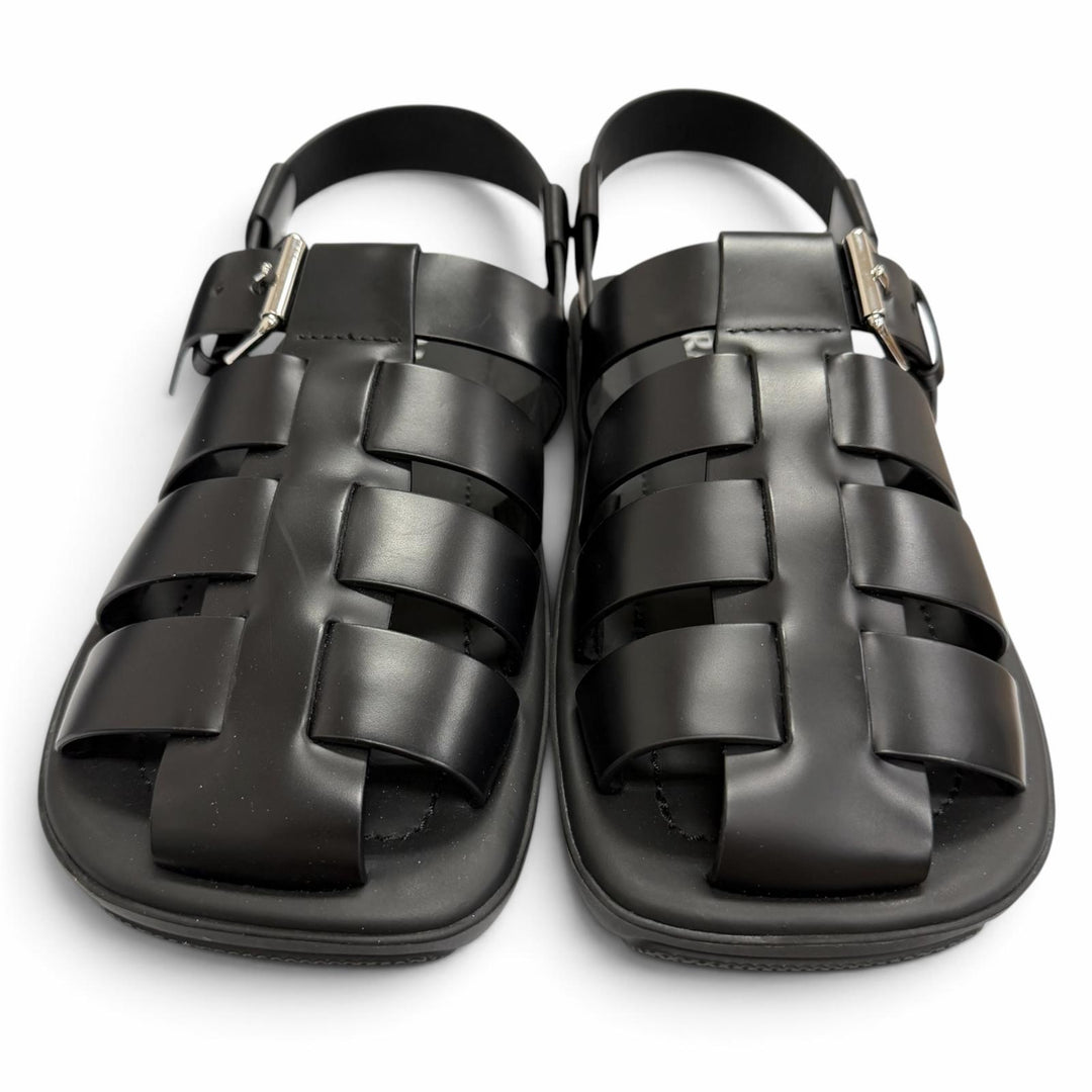 Pristine PRADA Sandals Backstrap Gurkha black Brushed leather mens 8 2X3093
