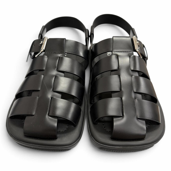 Pristine PRADA Sandals Backstrap Gurkha black Brushed leather mens 8 2X3093