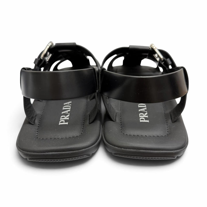 Pristine PRADA Sandals Backstrap Gurkha black Brushed leather mens 8 2X3093