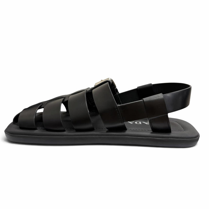 Pristine PRADA Sandals Backstrap Gurkha black Brushed leather mens 8 2X3093