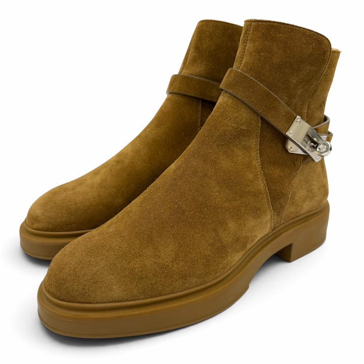 Excellent HERMES short boots veo Kelly buckle sheepskin Brown Mouton Women 36