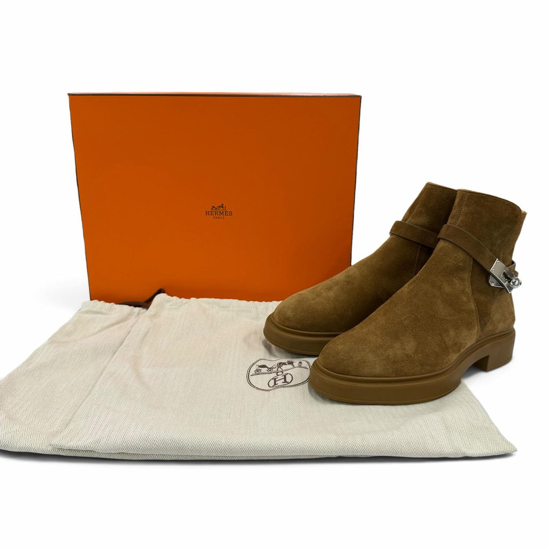 Excellent HERMES short boots veo Kelly buckle sheepskin Brown Mouton Women 36